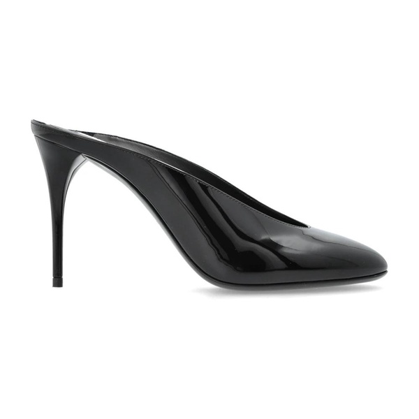 Patent heeled mules