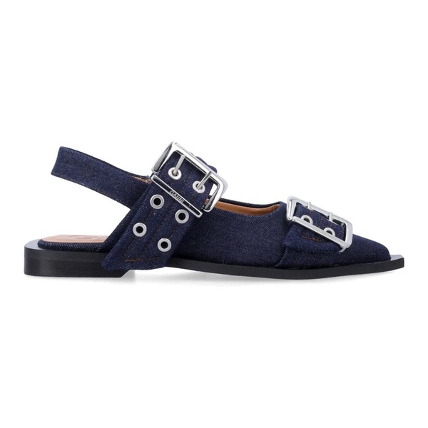 Navy Closed Ballerinas with Buckle Strap