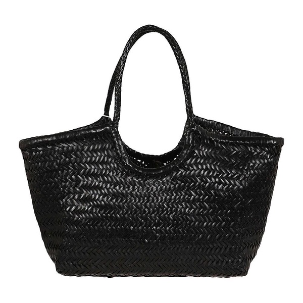 Black Shopper Bag with Woven Design