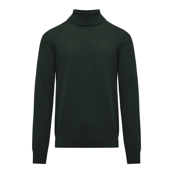 Plain-knit Turtleneck Sweater with Ribbed Neck