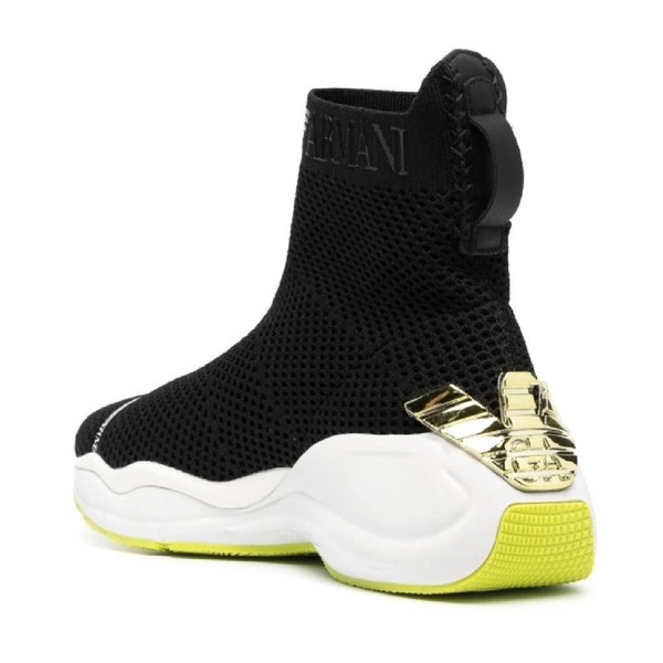 Chunky Knit Black Sneakers with 3D Lime Green Eagle Logo - Size 42