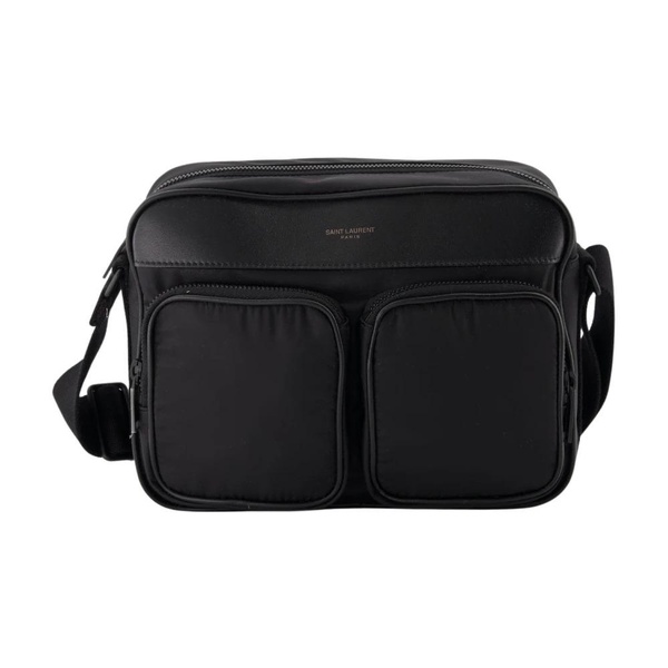 Nylon Camera Bag Black Leather