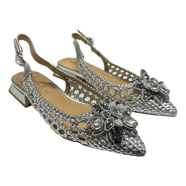 Woven leather ballerina with 3cm heel