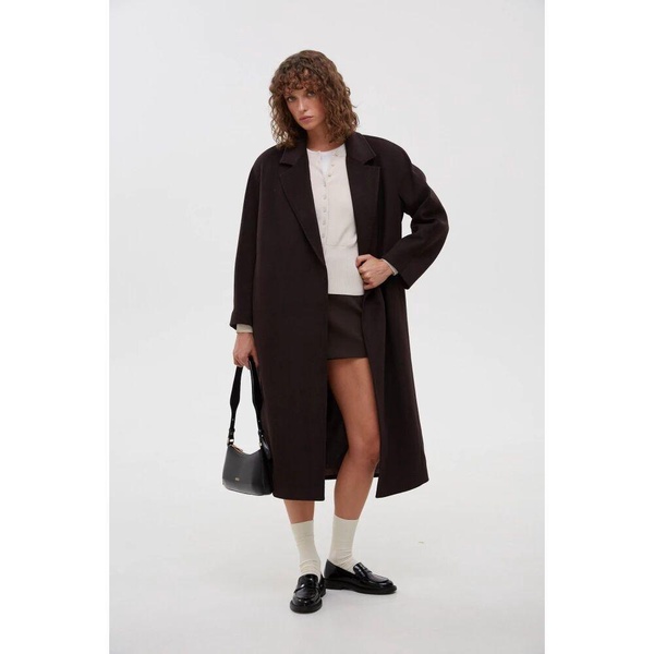Saddle Brown Belted Bucket Coat with Wide Lapels