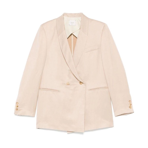 Beige Double-Breasted Jacket with Pockets