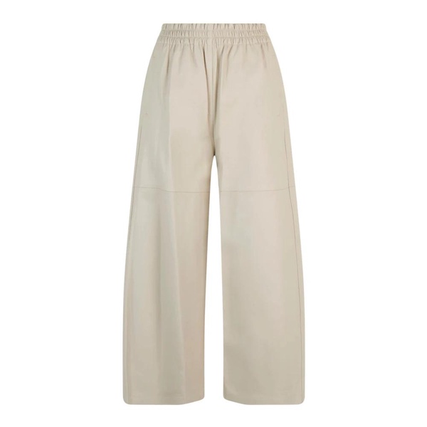 High Waist Beige Faux Leather Pants