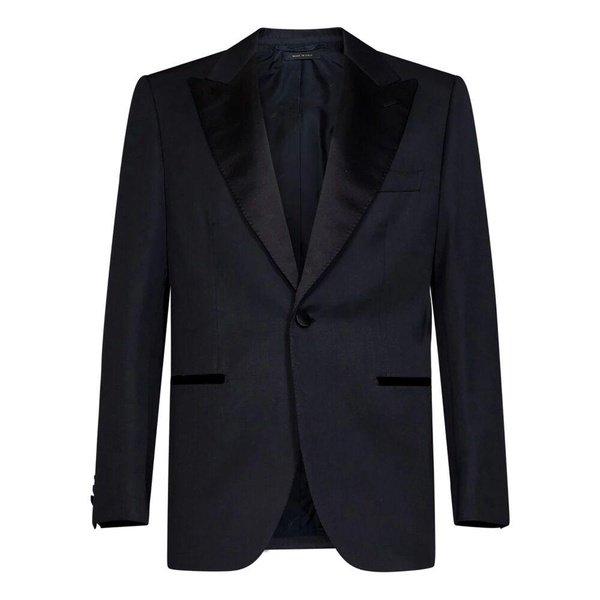 Blue Silk Peak Lapel Blazer Dress