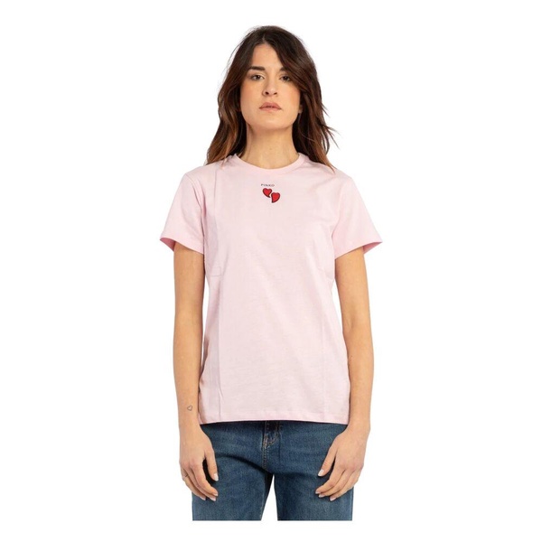 Heart Embroidered T-shirt with Logo Print