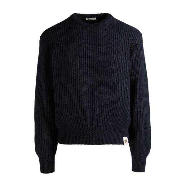 Ribbed Knit Sweater with Logo Patch