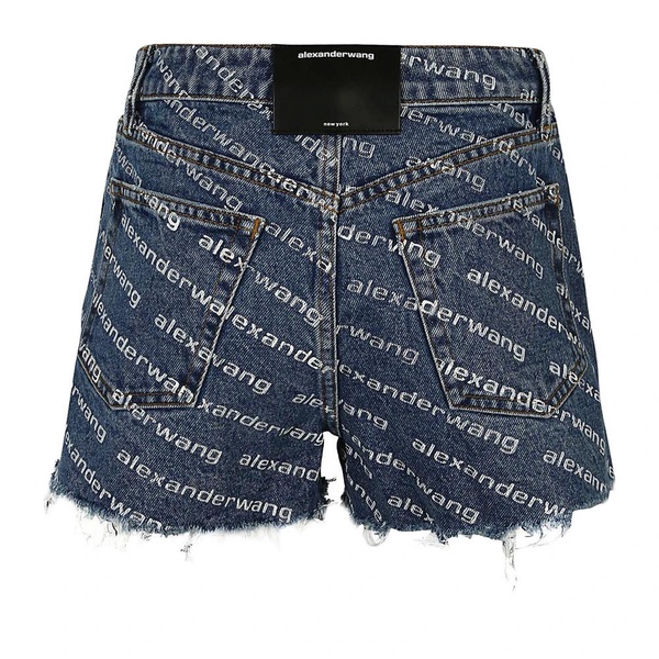 Deep Blue/White Logo Print High Waist Shorts