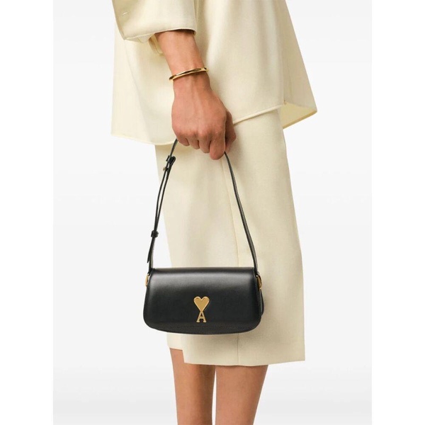 Black Leather Shoulder Bag with Gold Hardware