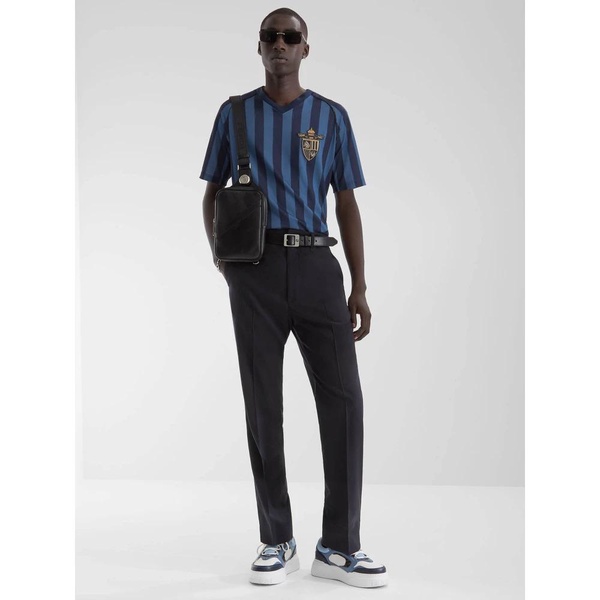 Blue V-neck Crest Polo Shirt