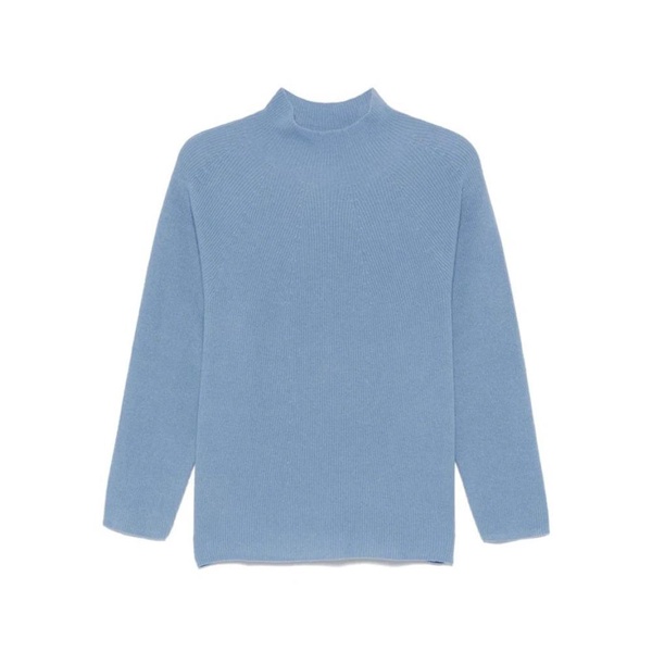 Blue Ribbed Knit Sweater