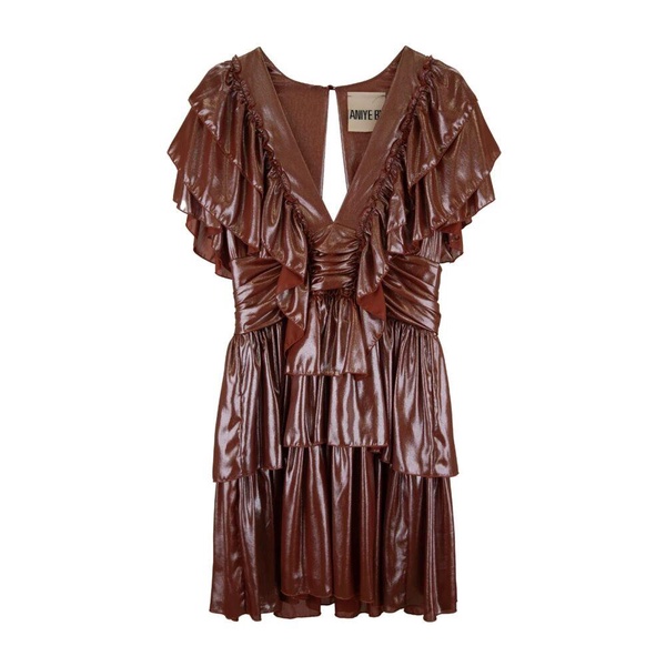 Short Dress with V-Neck and Ruffles