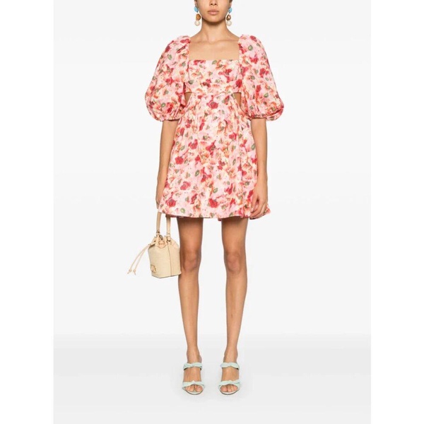 Pink Linen Dress with Blouson Sleeves