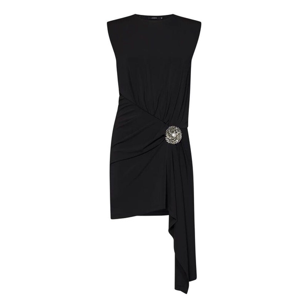 Black Jersey Dress with Jewel Brooch