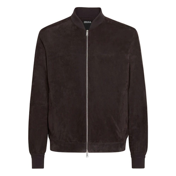 Brown Bomber Jacket with Knit Edges