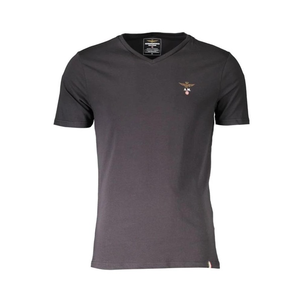 Black Cotton V-Neck Logo T-Shirt