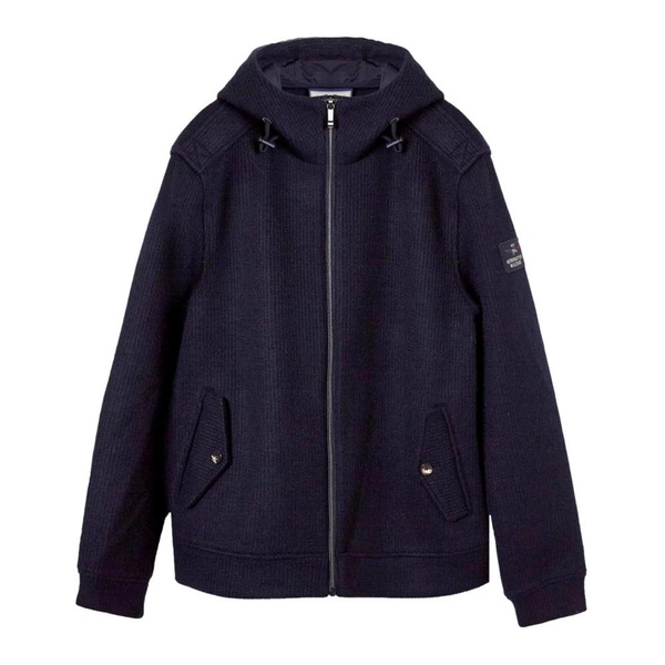 Blue Ribbed Knit Wool Blend Jacket