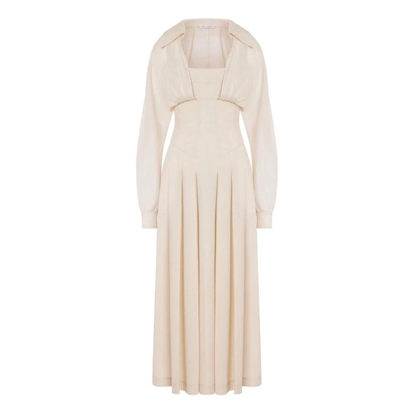 Elegant Sand Dress with Muslin Top