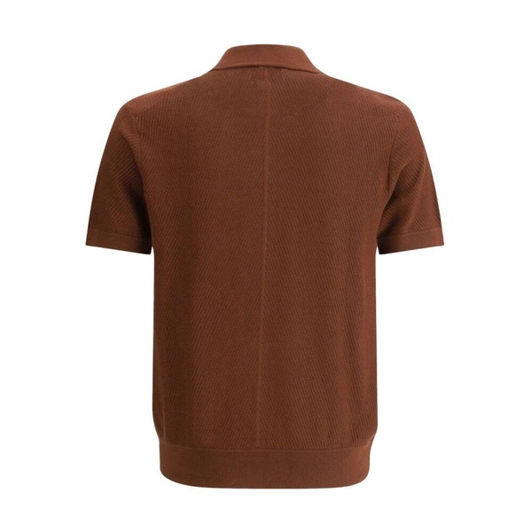Brown Jacquard Cotton Short-Sleeved Polo