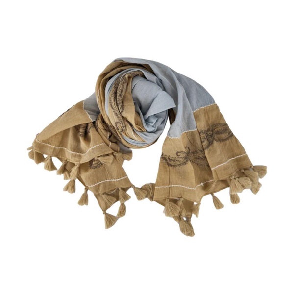 Embroidered Cotton Scarf with Tassels