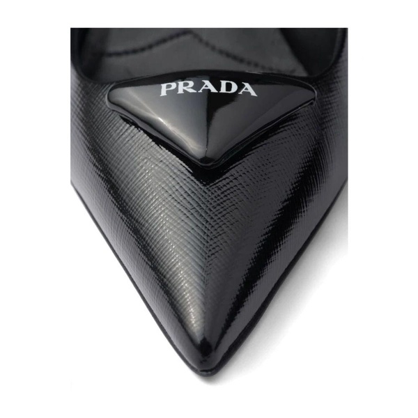 Black Saffiano Leather Sandals with Triangle Logo