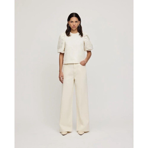 Jacquard Blouse with Puff Sleeves
