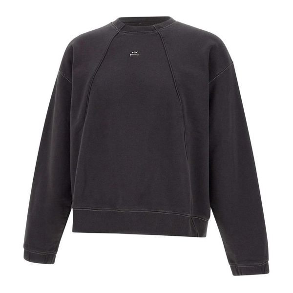 Black Cotton Sweatshirt with Crew Neck