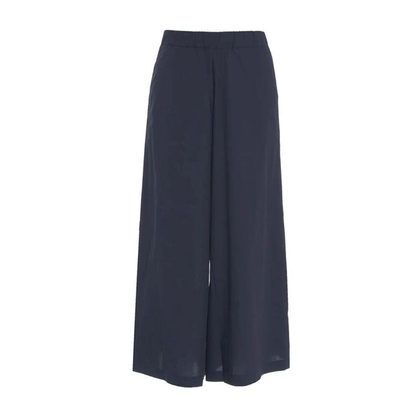 Blue Flared Pants Elastic Waist Slip Pockets