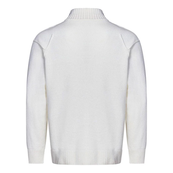 White Sweater with Zip Closure and Lens Detail
