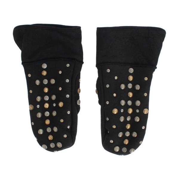 Studded Shearling Gloves - Black