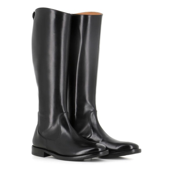 Black Leather High Boots Women