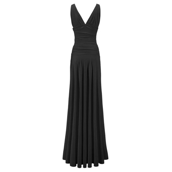 Black Draped V-Neck Long Dress