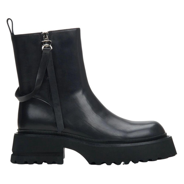 Black Leather Ankle Boots with Decorative Strap
