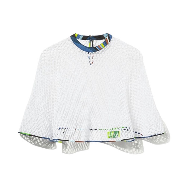 Bianco Cotton Poncho with Silk Trim