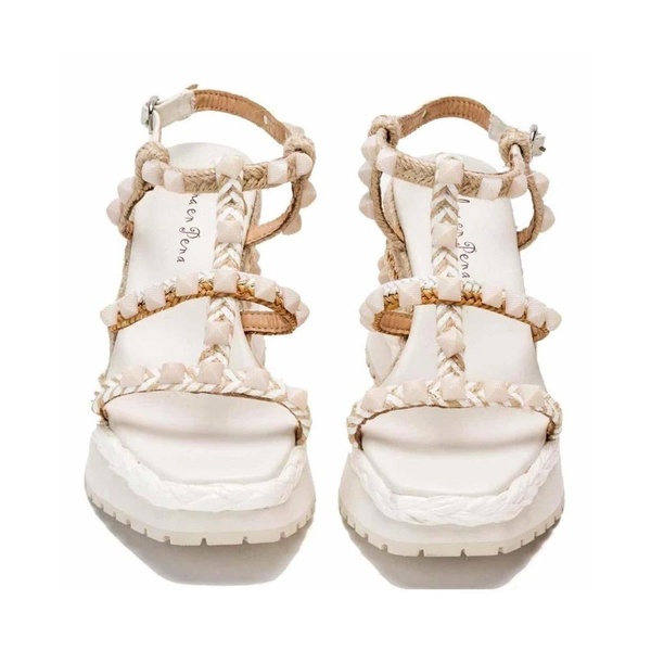 White Leather Wedge Sandals