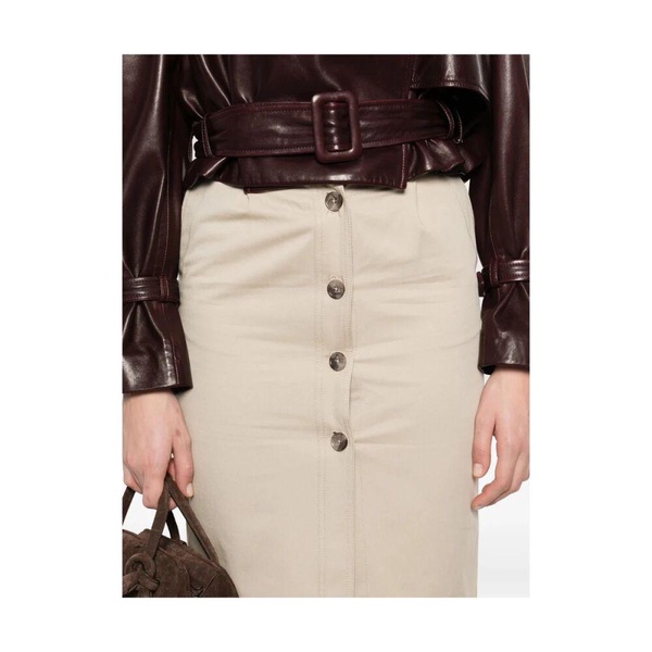 Beige Button-Front Skirt with Pockets