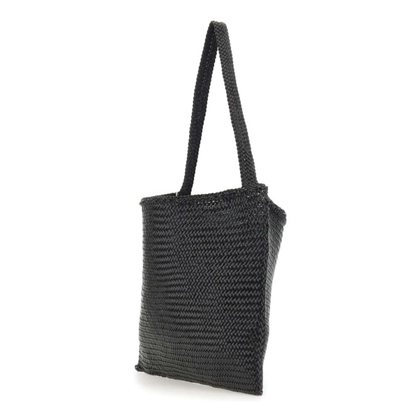 Black Leather Shoulder Bag with Woven Texture
