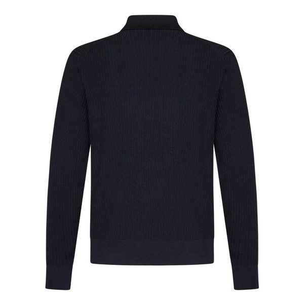 Blue Wool Long-Sleeved Polo Shirt