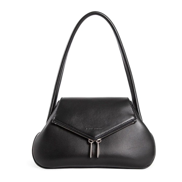 Black Leather Shoulder Bag with Silver Hardware