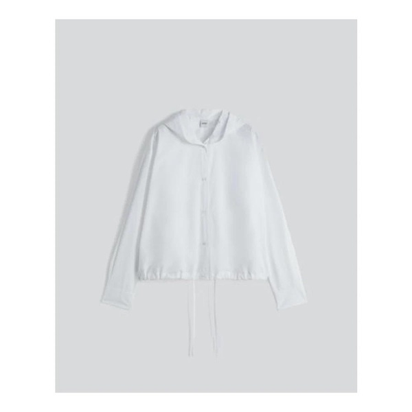White Cotton Poplin Shirt with Hood
