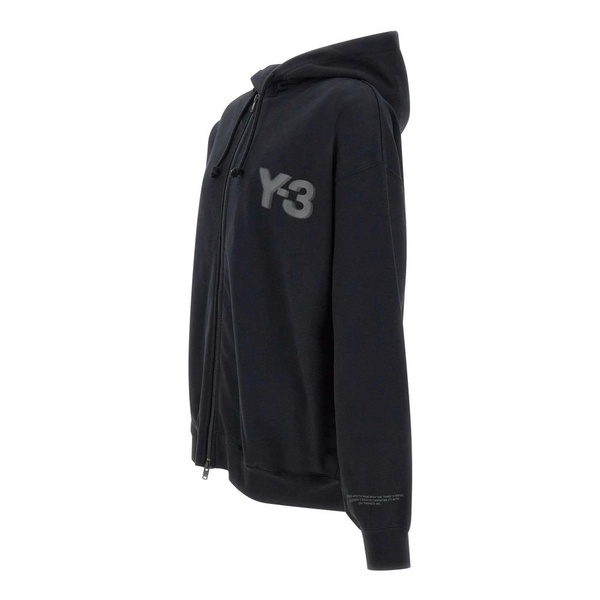 Black Cotton Hooded Sweatshirt with Embroidered Logos