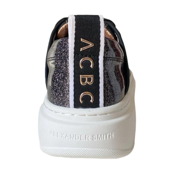 Black Leather Sneaker with Glitter Detail