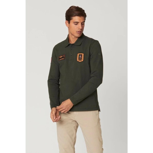 Long Sleeve Polo with Italian Air Force Patches