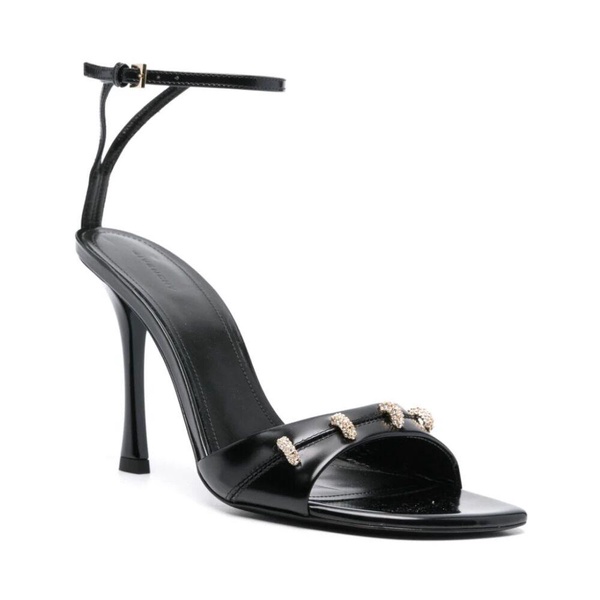 Stitch heeled sandals in leather with crystals details