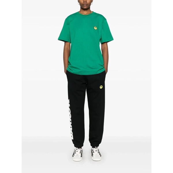 Black Cotton Tracksuit Bottoms with Side Logo