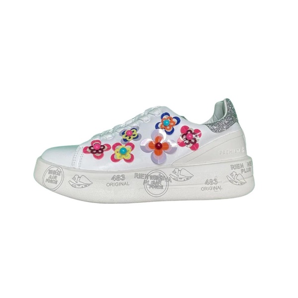 White and Grey Floral Sneakers