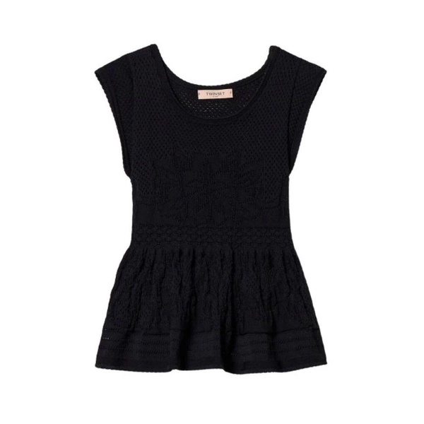 Flared Knit Top with Floral Design