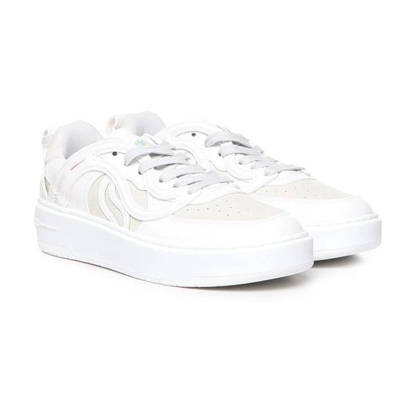 White Low-Top Sneakers with Logo Print